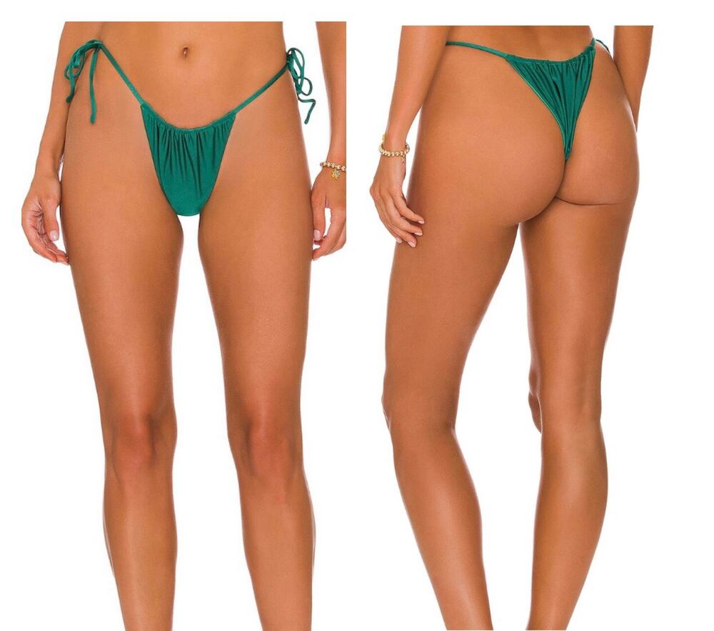 VDM Marley Bikini Bottom Side Tie in Metallic Ivy and Matte Green Size Large